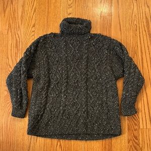 Irish Hand Knit Grey Wool Sweater - M
